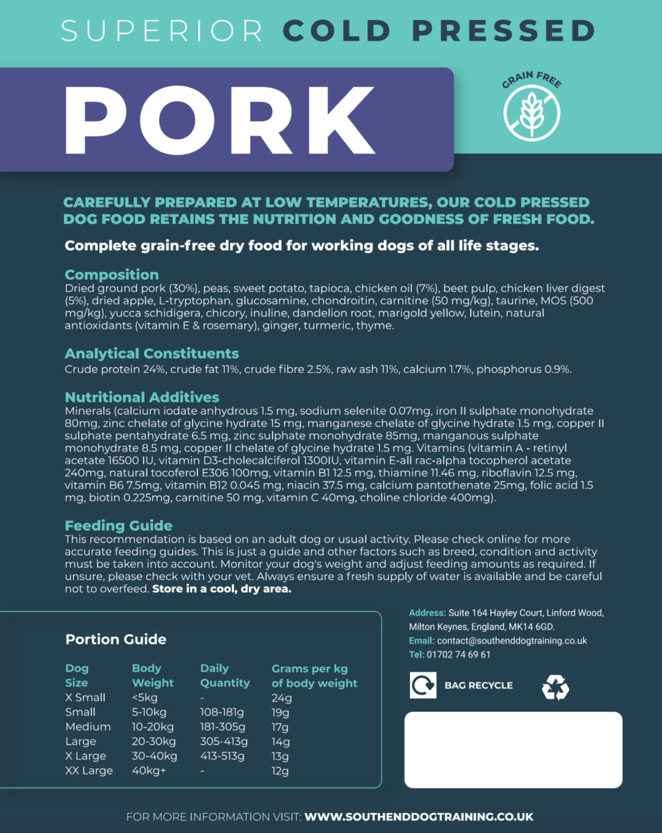 Southend Dog Nutrition Cold Pressed Pork 3kg